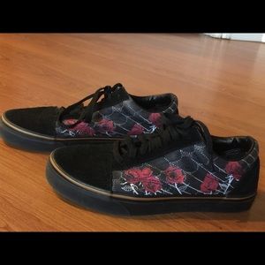 Women sneakers. Black with red roses